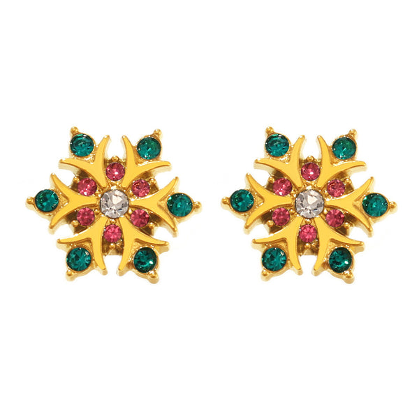 Handmade inlaid zircon snowflake stud earrings stainless steel plated 18K real gold niche fashion commuter earrings wholesale