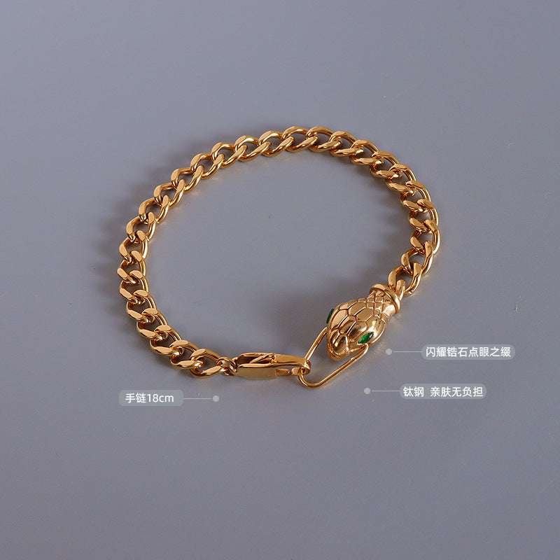 Cold wind couple bracelet snakehead green eyes zircon titanium steel plated 18K gold simple jewelry wholesale 99
