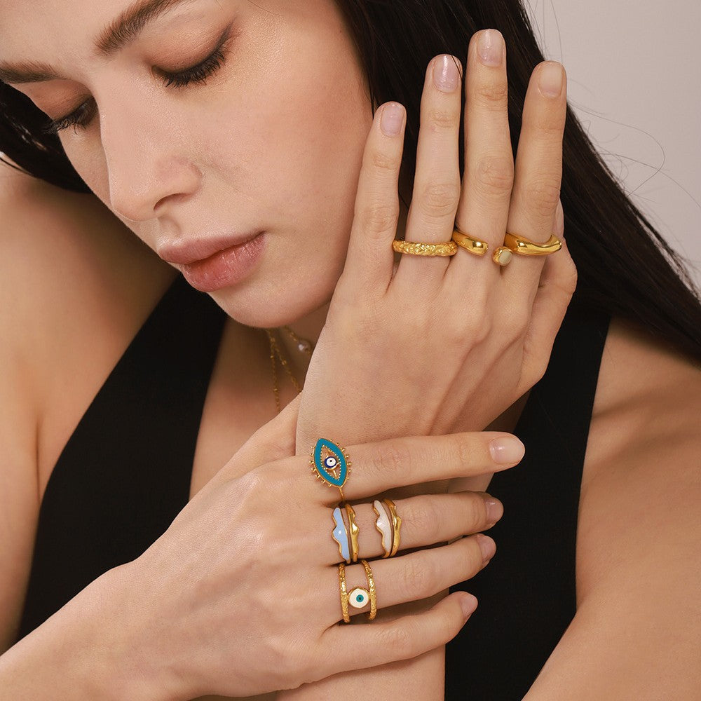 Ring enamel glaze irregular ring niche design titanium steel 18K real gold ring jewelry 99