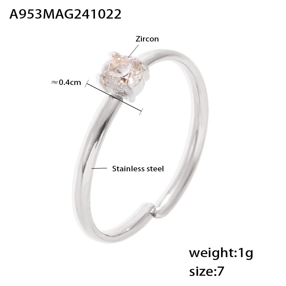 Single-claw zircon ring PVD electroplated stainless steel opening adjustment light luxury index finger ring spot 99