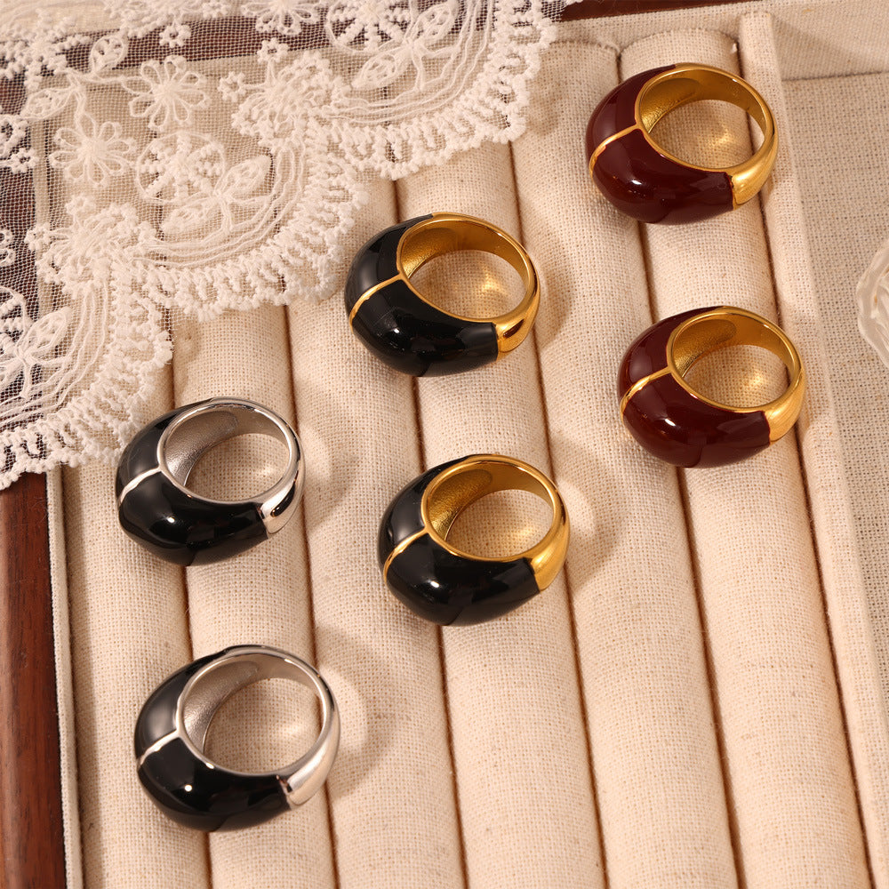 Retro niche geometric casting jewelry weights dripping oil design sense hand-polished titanium steel gold-plated ring