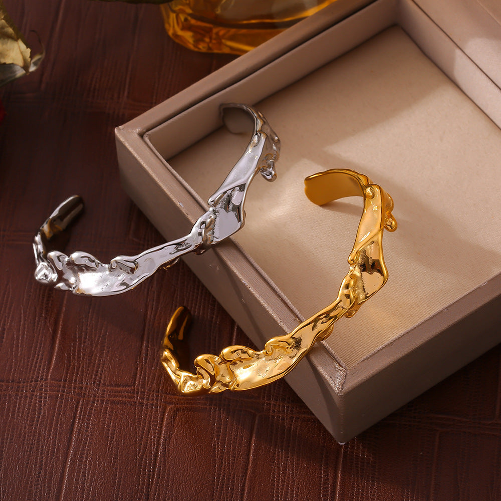 Hot Sale Irregular Beating Wave Pattern Bracelet Personalized Opening Stainless Steel Plated 18K Gold Jewelry Women's PP