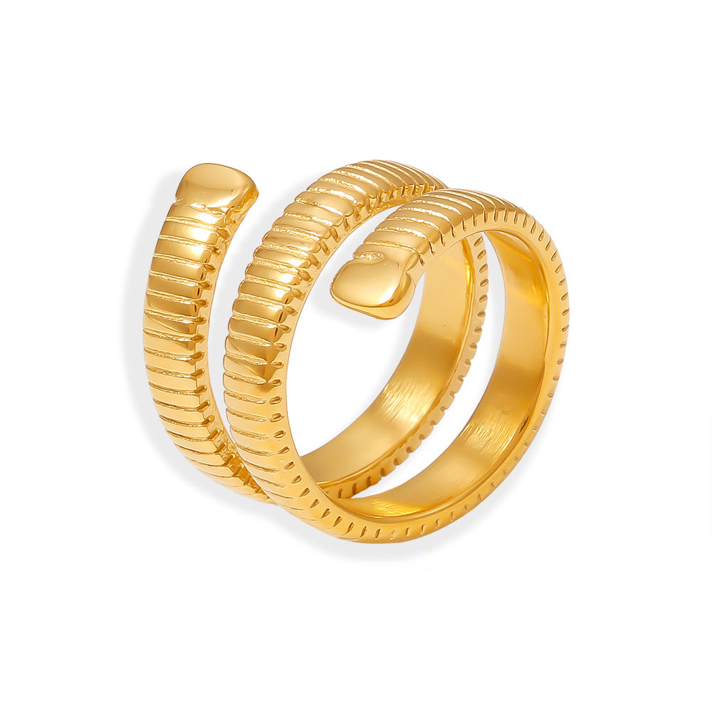 New geometric wound threaded ring titanium steel plated 18k gold opening non-adjustable ring wholesale pp