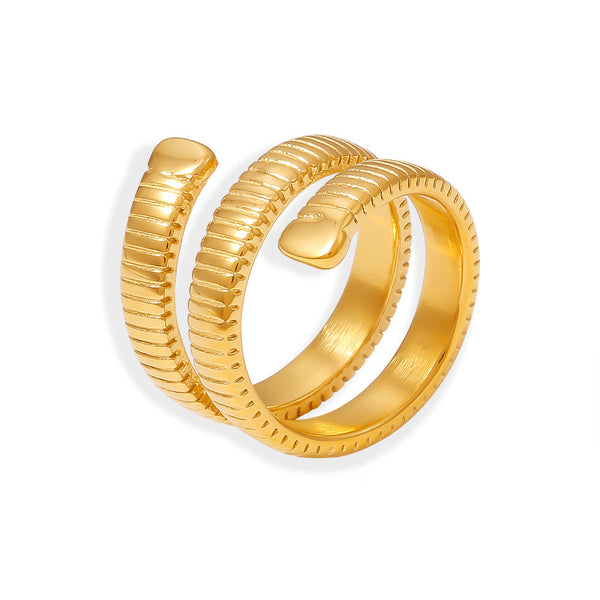 New geometric wound threaded ring titanium steel plated 18k gold opening non-adjustable ring wholesale pp