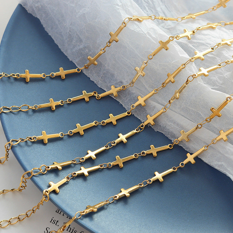 Cold wind light luxury trend fashion cross bracelet titanium steel plated 18K real gold versatile jewelry E081