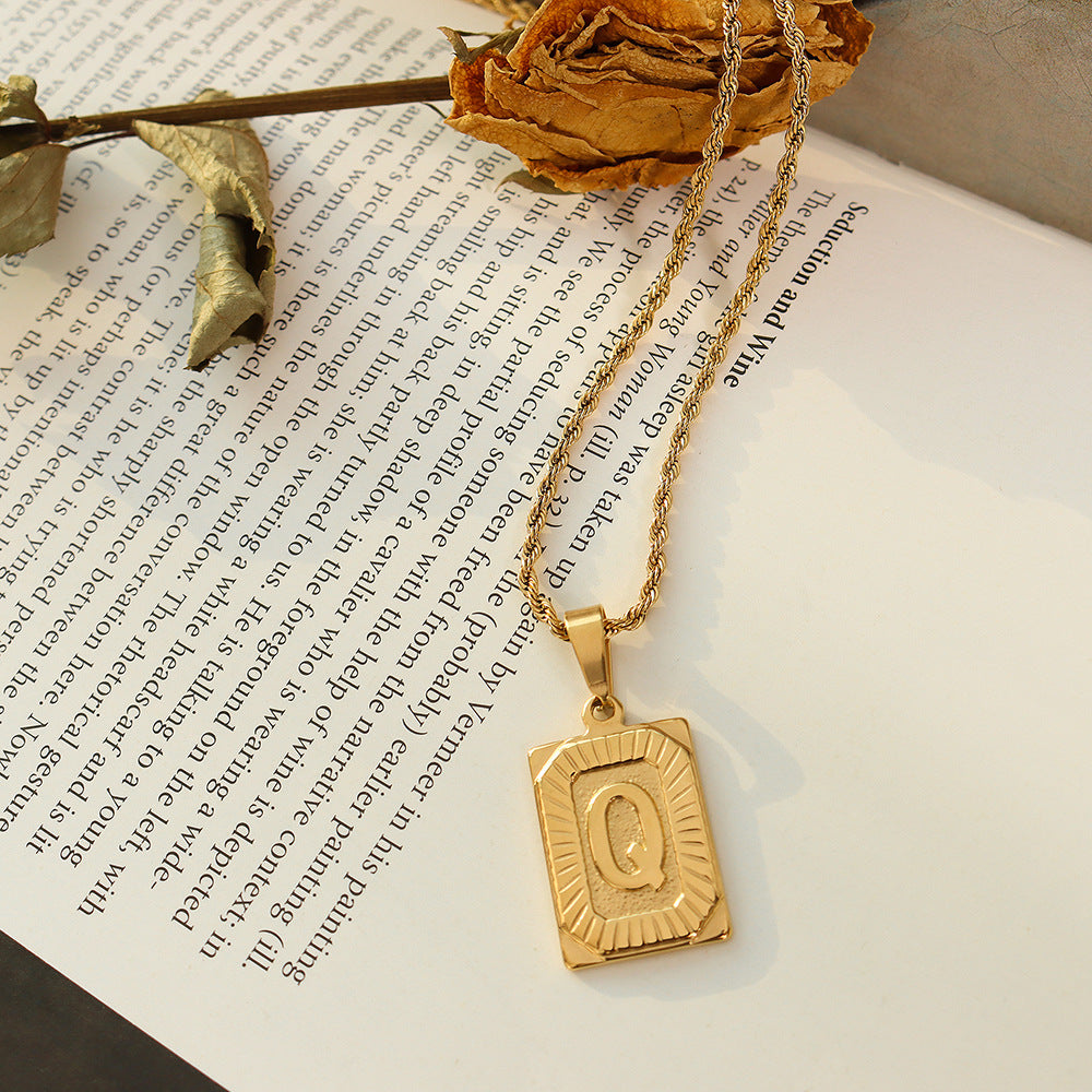 Cold wind niche light luxury retro high-end sense tag necklace titanium steel plated 18K real gold women's jewelry