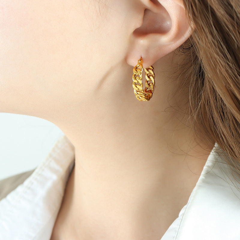 Trendy cross chain earrings fashionable commuter versatile personalized stud earrings brass earrings pp