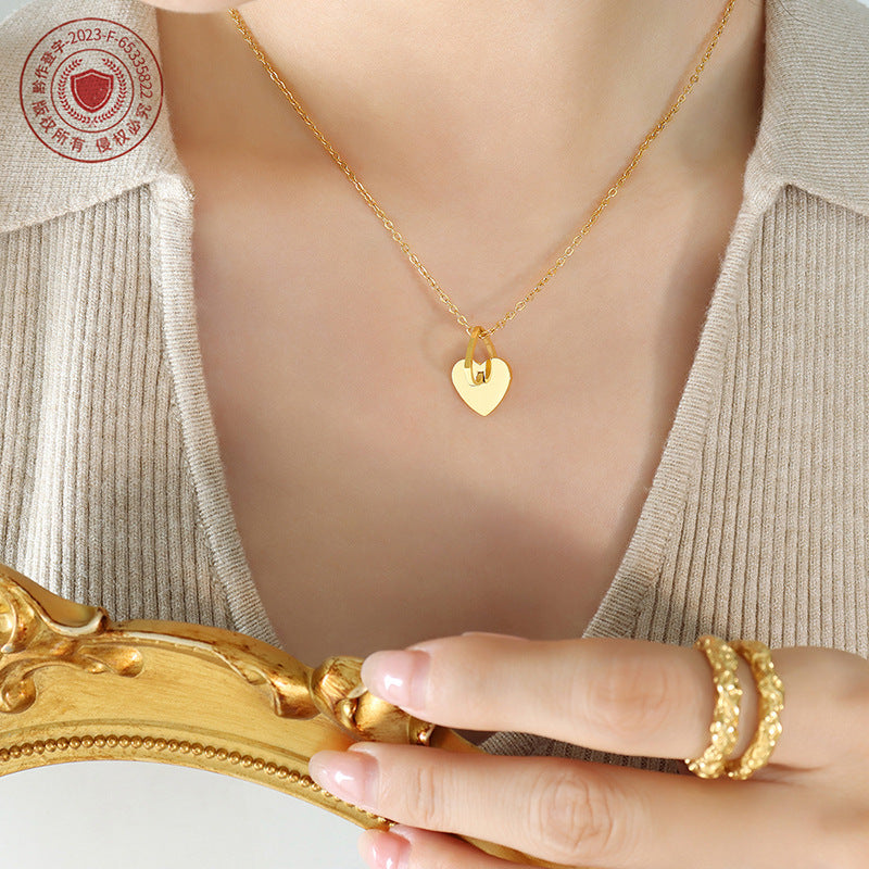 Design sense hollow peach heart love splicing pendant necklace women's spring exquisite collarbone chain P880