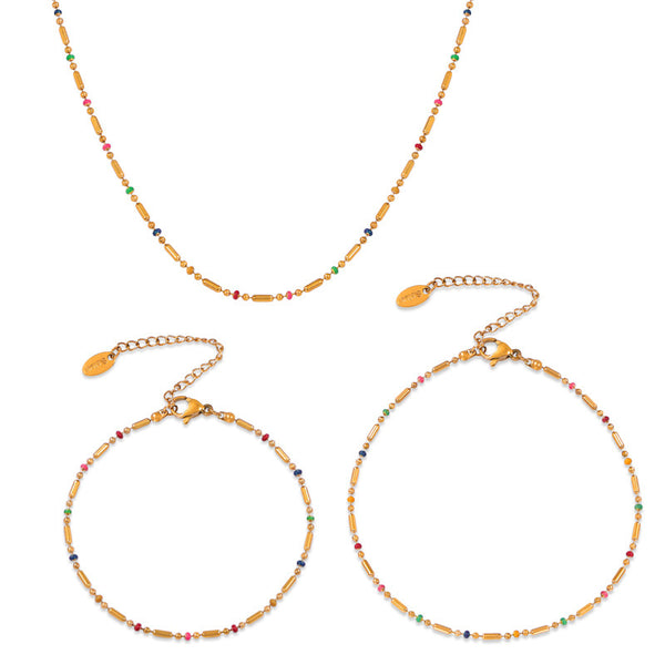 Fresh and elegant simple personality versatile commuter jewelry rice bead chain dripping oil design titanium steel jewelry set 99