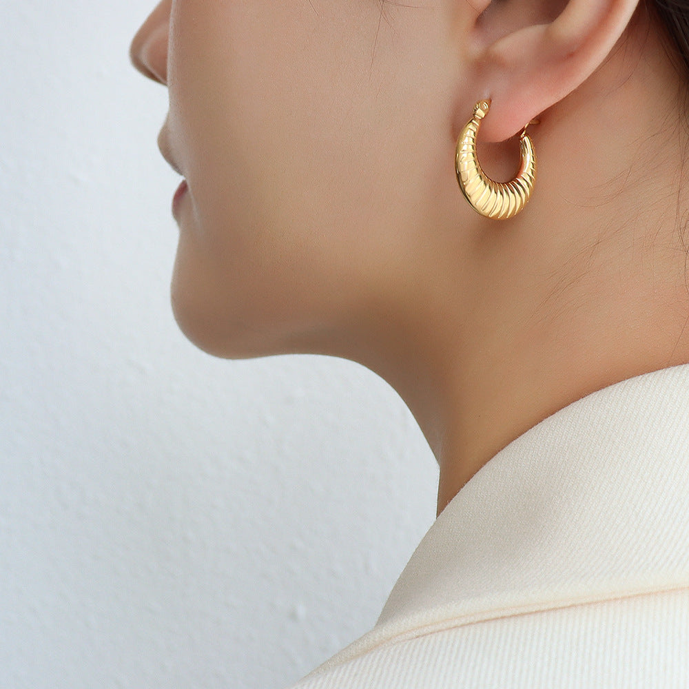 Earrings set plain ring halo scales horn bag titanium steel 18k gold earrings ins jewelry pp