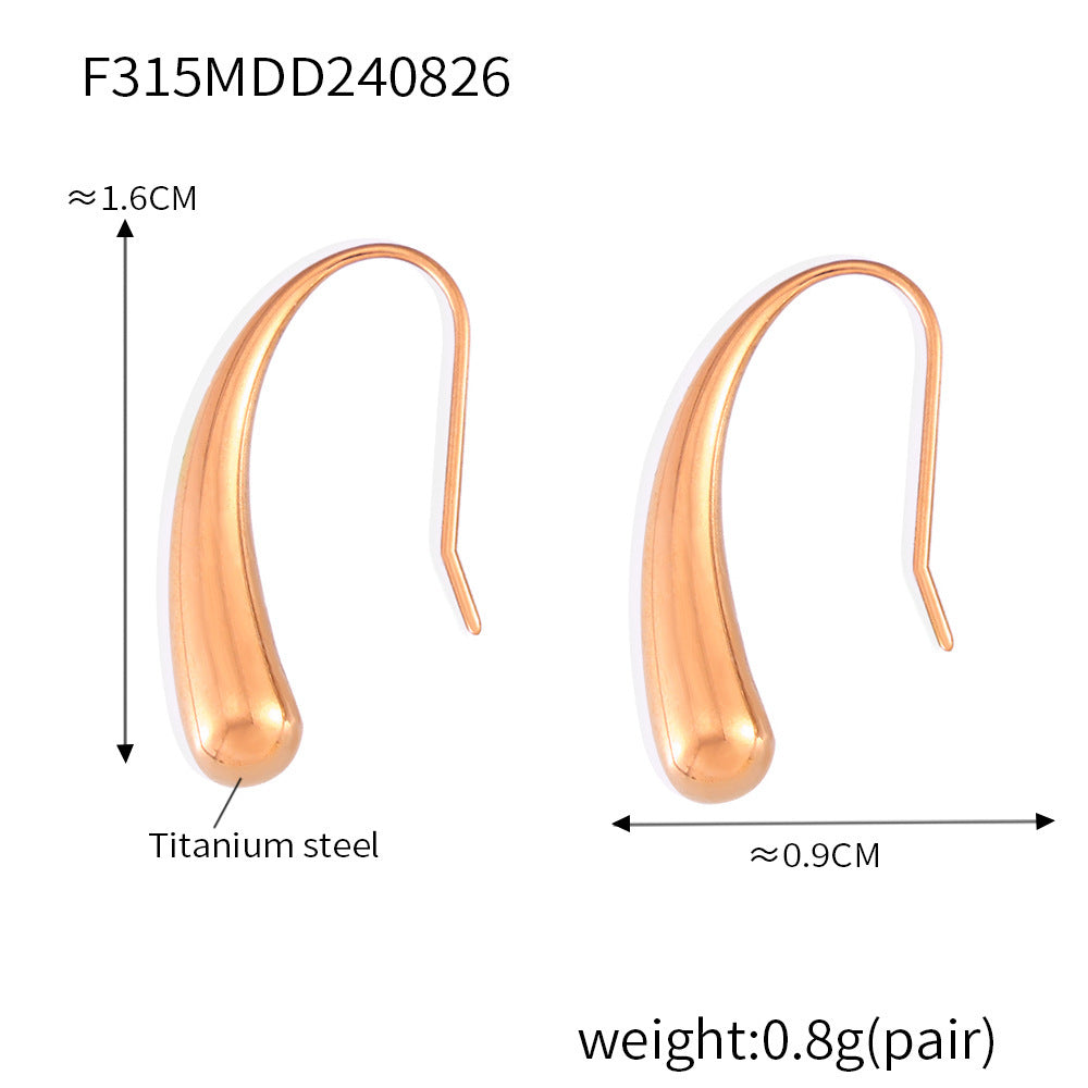 Small and exquisite water drop earrings women's titanium steel plated 18k real gold simple earrings curved hook jewelry women's 99