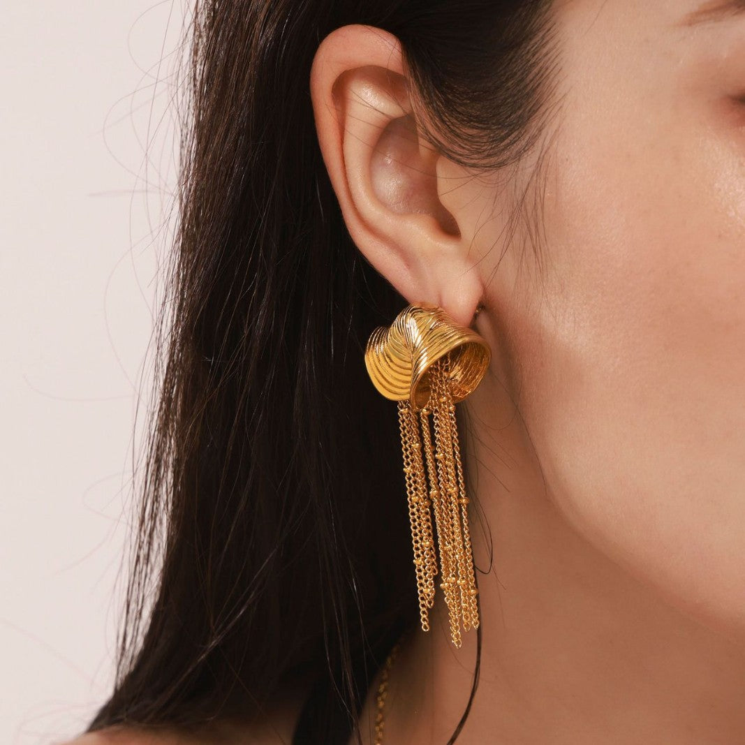 Conch Snail Heavy Industry Color Matching Earrings Fringed Earrings PVD Electroplating 18k Real Gold Fashion Color Retaining Earrings Women