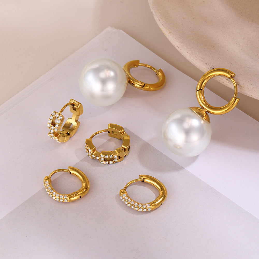 Niche temperament zircon bead earrings stainless steel electroplating 18K real gold ear buckle earrings wholesale collection
