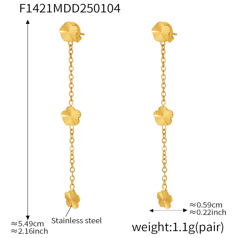 Small Flower Clavicle Chain Tassel Earrings Set Stainless Steel PVD Plated 18K Real Gold Temperament Fashion Jewelry 99