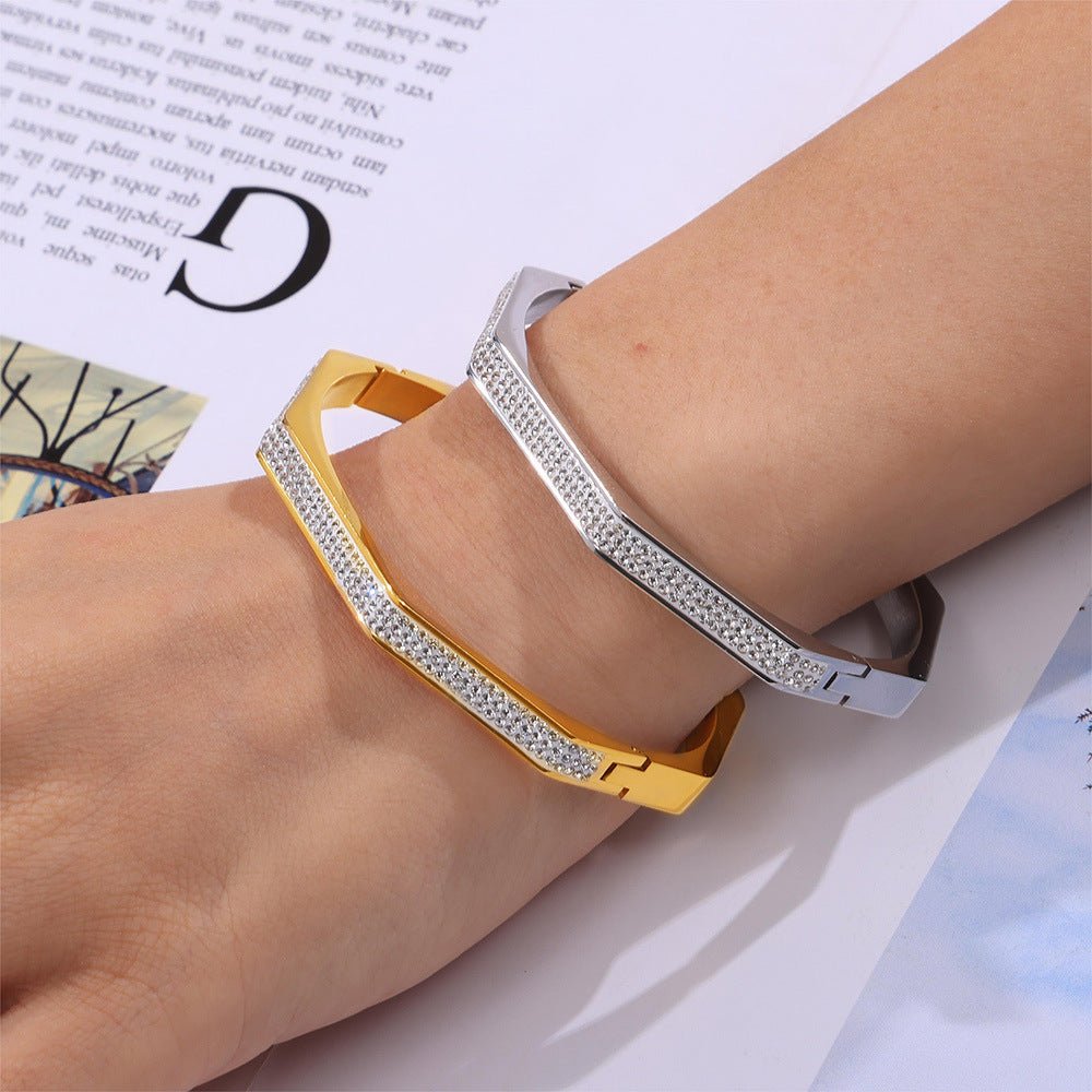 Temperament elegant simple cold wind jewelry personalized diamond design titanium steel gold-plated octagonal bracelet pp