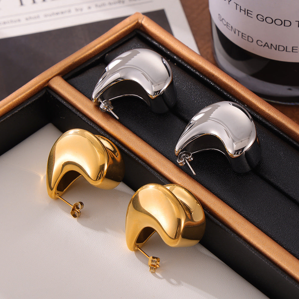 Personalized double-layer water drop splicing design stud earrings, niche temperament, elegant and versatile titanium steel gold-plated earrings
