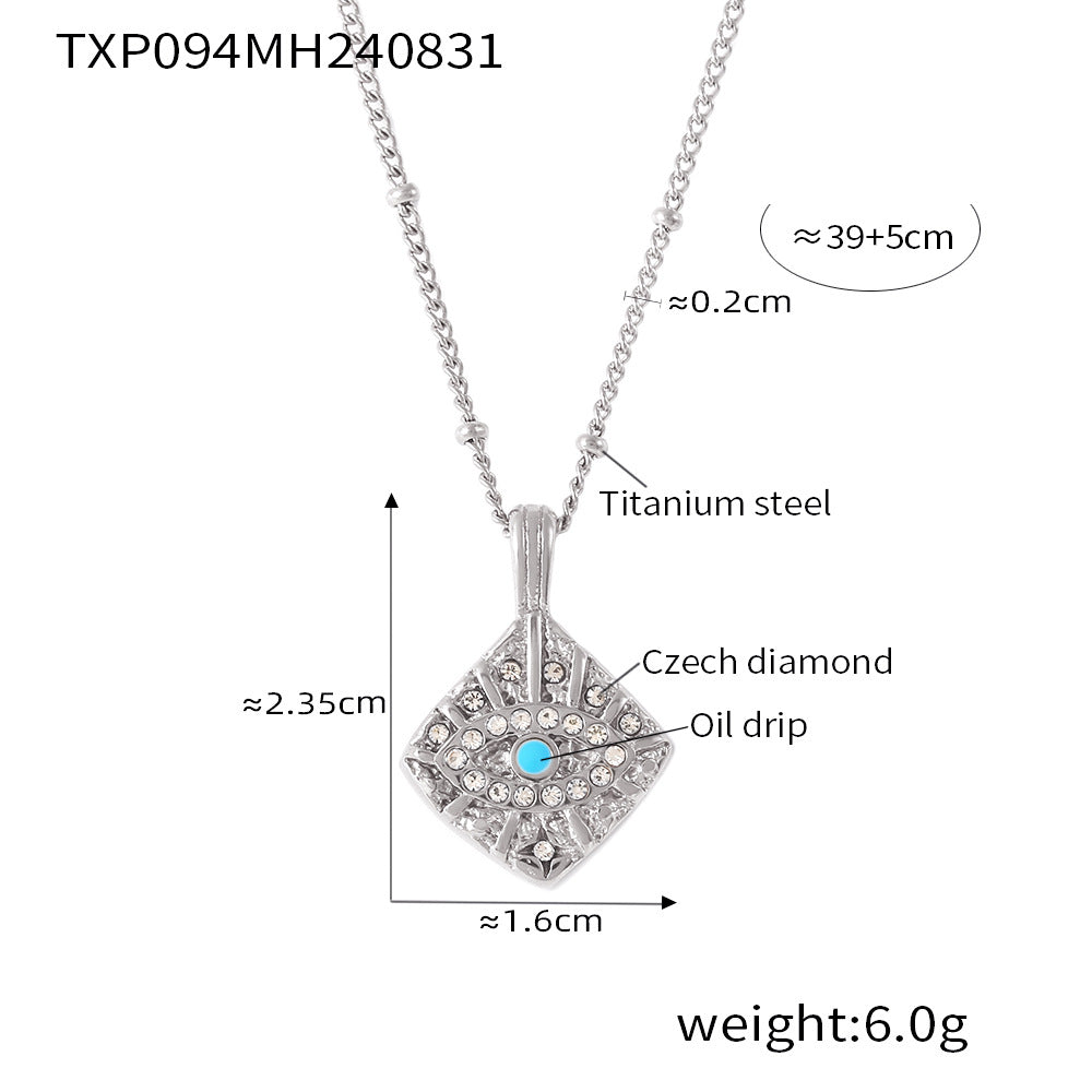 Magic Eye Diamond Square Pendant Clavicle Necklace Fashion Ring Set Titanium Steel PVD Plated 18K Gold