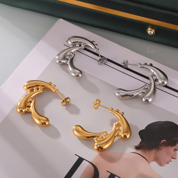Fashion niche design temperament retro earrings water drop swirl splicing design sense titanium steel gold-plated stud earrings women