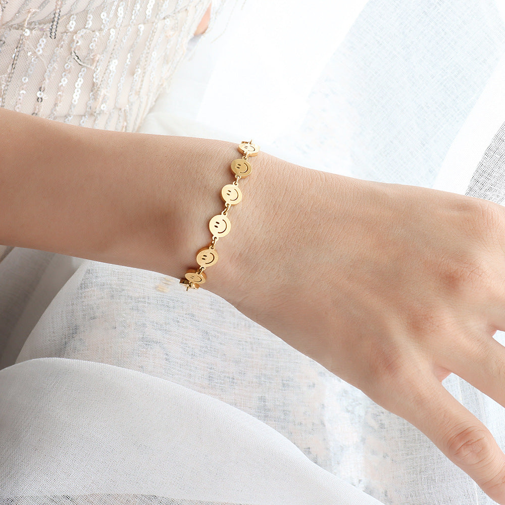 Stylish and simple smiling smiley face bracelet female student titanium steel trinket female cold wind jewelry