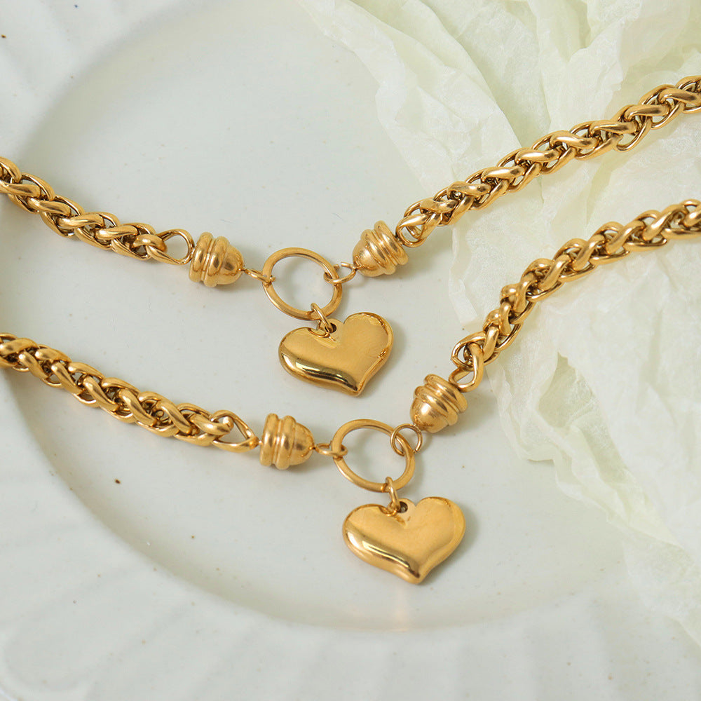 Personalized niche geometric chain woven winding design love pendant titanium steel romantic elegant bracelet