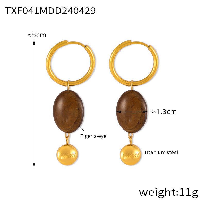 Temperament Versatile Elegant Lucky Niche Jewelry Tiger's Eye Stone Pendant Design Sense Titanium Steel Jewelry Set