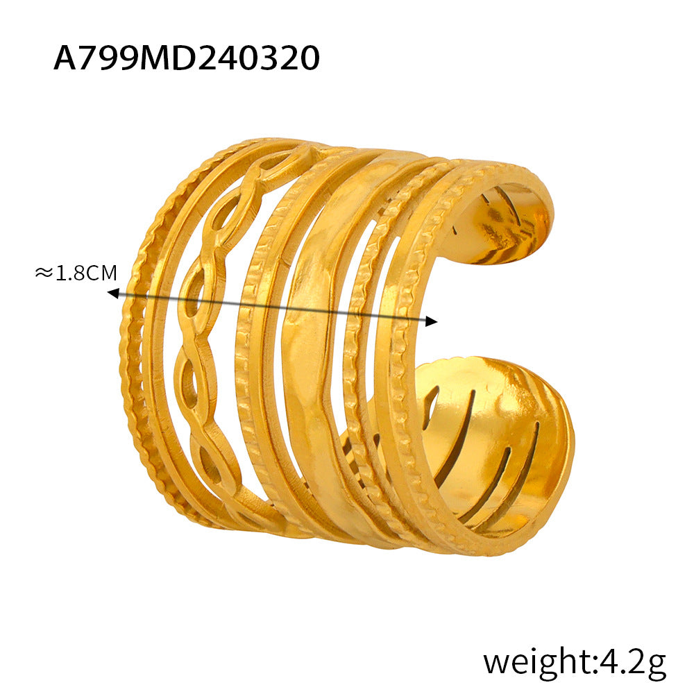 Fashion commuter simple geometric jewelry hollow multi-layer texture splicing design sense index finger ring titanium steel open ring