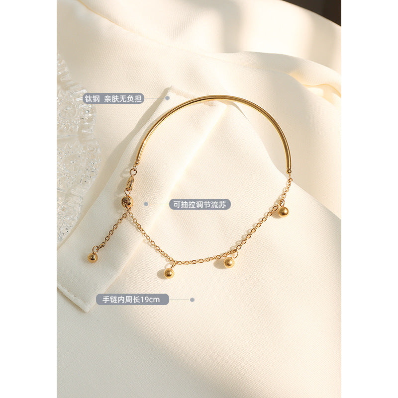 Hot Personality Jewelry Buckle Round Wire Steel Ball Tassel Bracelet Titanium Steel 18k Gold Bracelet
