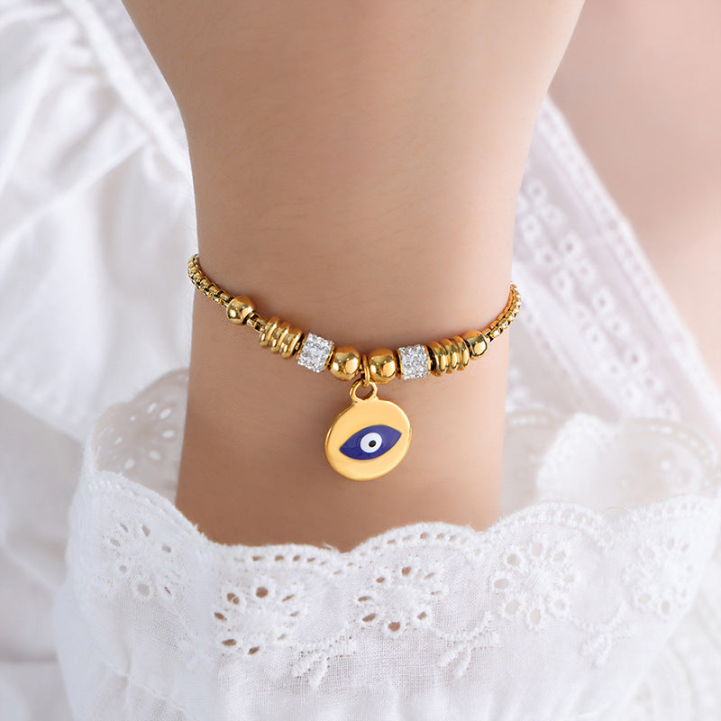 Retro personality versatile all kinds of exaggerated eye pendant titanium steel bracelet women's jewelry spot wholesale pp