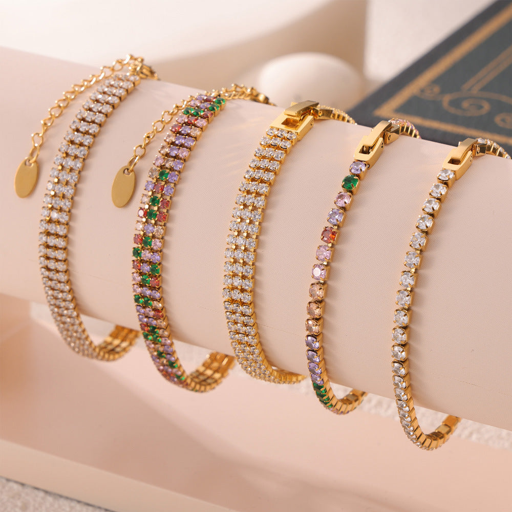 Light luxury cold wind elegant temperament versatile jewelry personality full of colored zircon design titanium steel bracelet