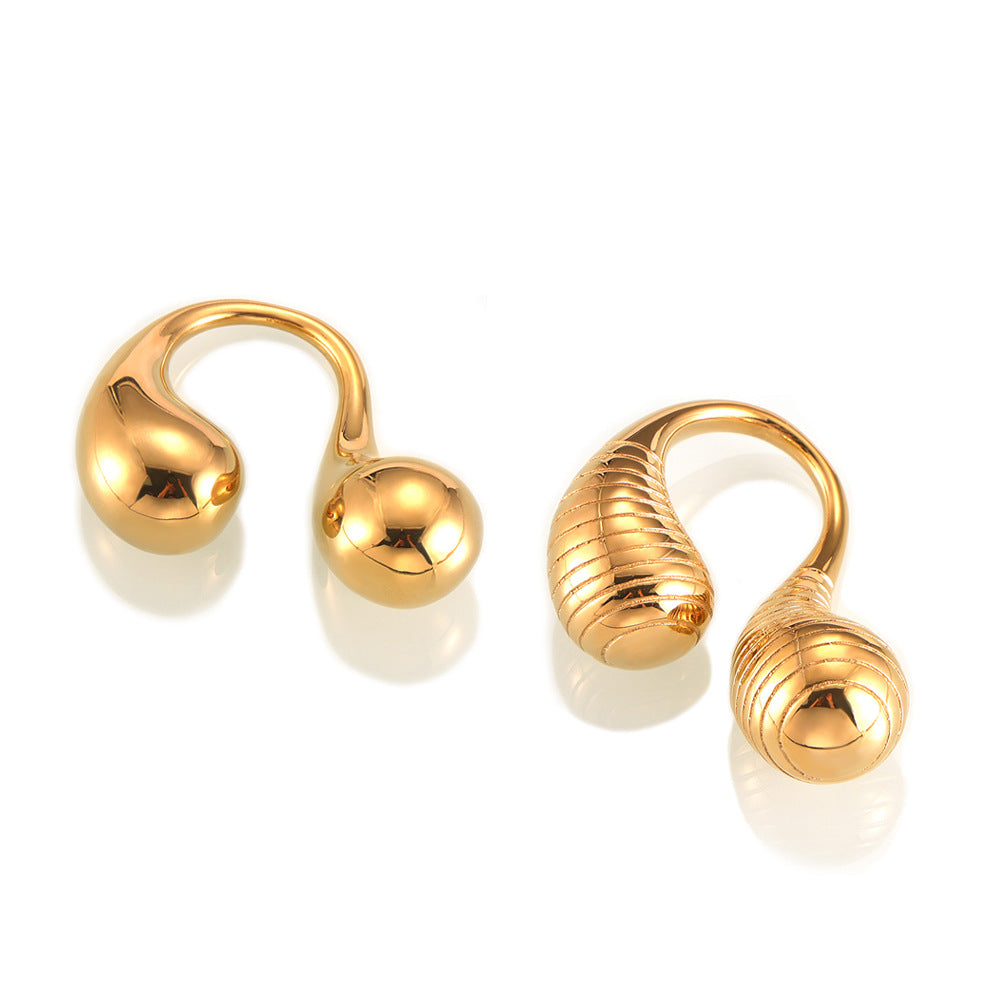 Niche exaggerated double water drop opening simple fashion index finger ring cold wind p light luxury titanium steel gold-plated ring pp