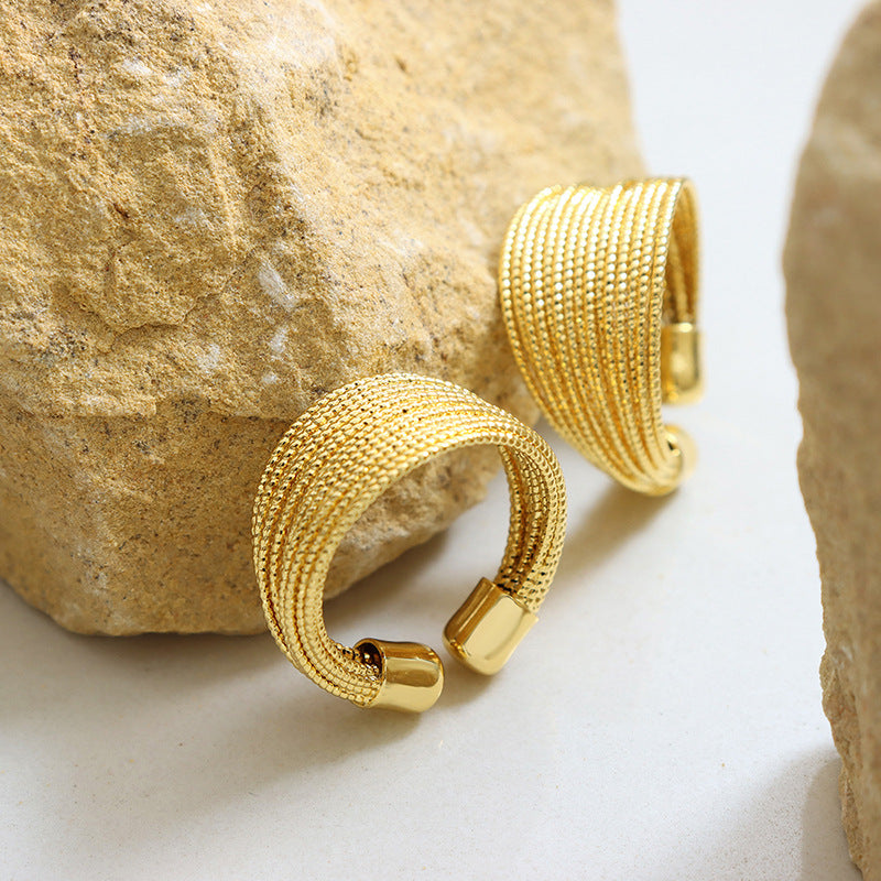 Open Geometric Fashion Non-fading Multi-layer Lines Semicircular Ring Women's Copper Gold-plated Jewelry 99