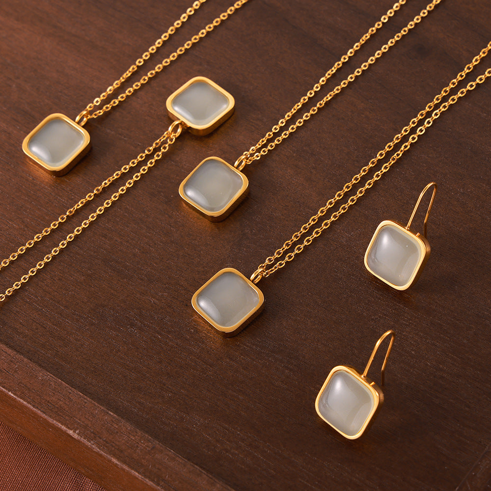 Cold wind temperament elegant jewelry geometric square brand resin design pendant titanium steel jewelry set