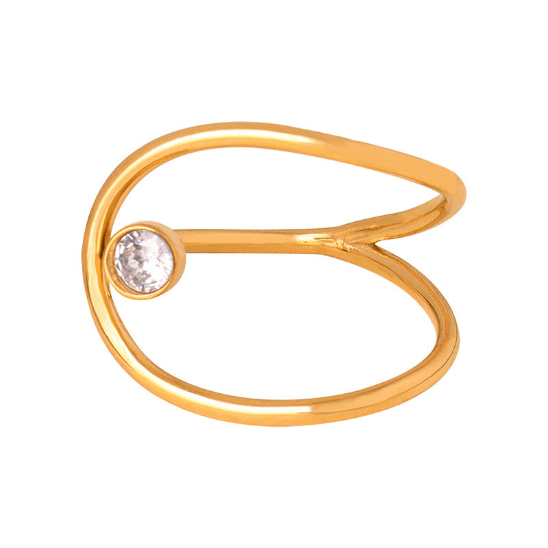 Fashion commuting niche simple versatile geometric shape design sense zircon color shell inlaid titanium steel gold-plated ring pp