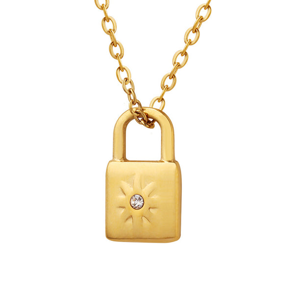Jewelry Lock Pendant Zircon Necklace Women's Clavicle Chain Cold Wind Simple Titanium Steel Plated 18k Gold P924