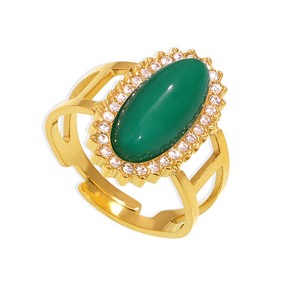 Jewelry 3A zircon inlaid natural stone open ring titanium steel plated 18K gold adjustable ring jewelry spot supply