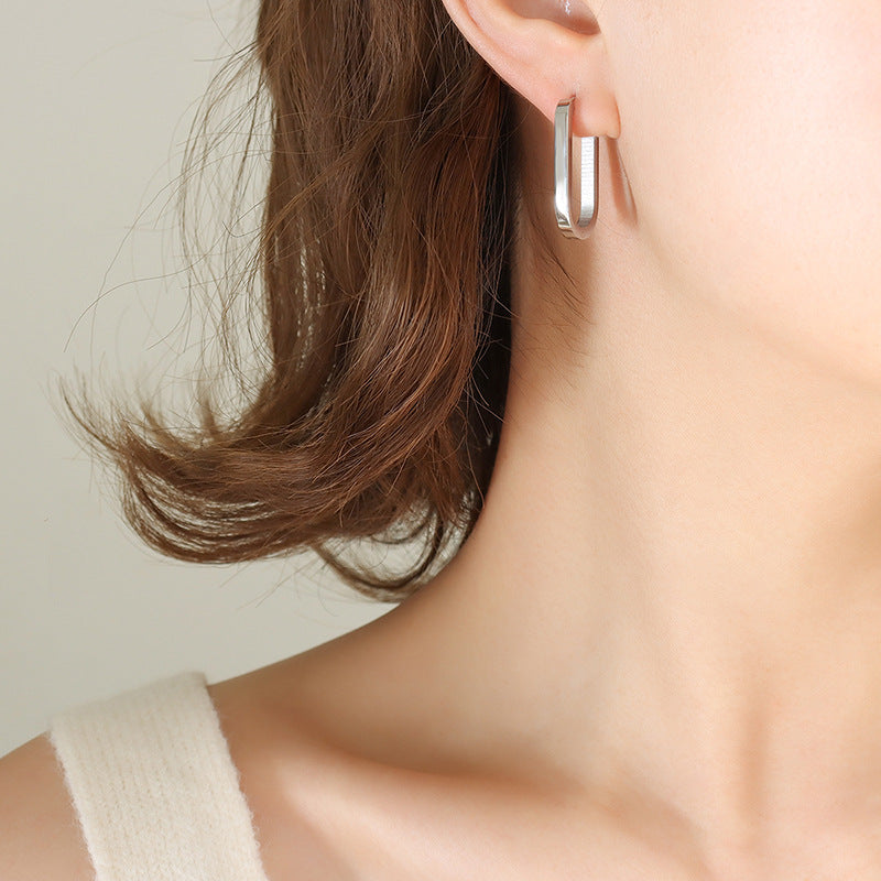 Autumn and winter cold wind geometric oval rectangular earrings titanium steel gold-plated stud earrings jewelry F34299