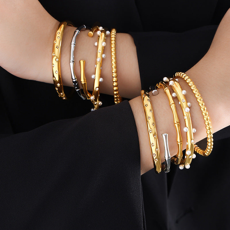 New retro versatile personality simple PVD electroplating 18k real gold non-fading opening bracelet factory wholesale 99