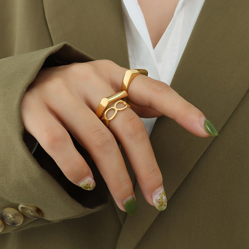 Cold wind retro niche design irregular geometric ring trendy metal hand jewelry A280