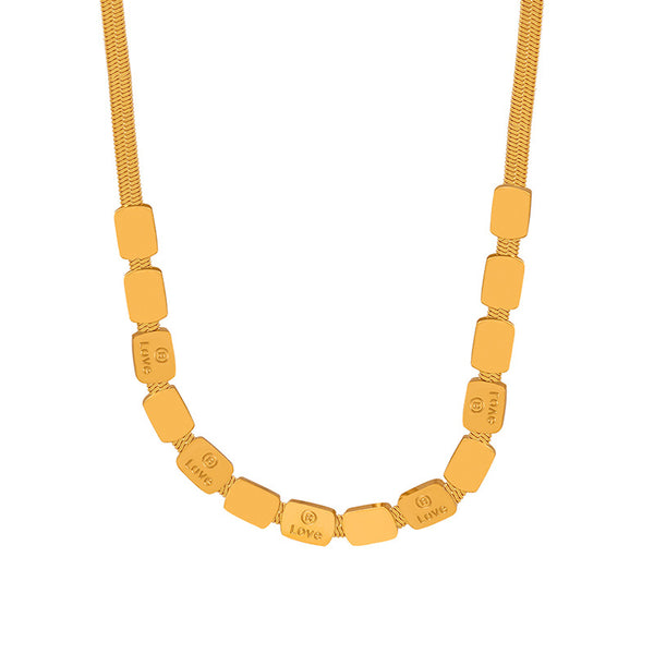 Titanium steel electroplated 18k gold does not fade personalized retro square LOVE word print blade chain necklace women's jewelry