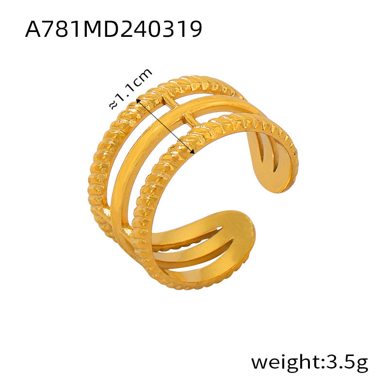 Simple and personalized design jewelry geometric texture splicing ring titanium steel multi-layer stacked wind index finger ring pp