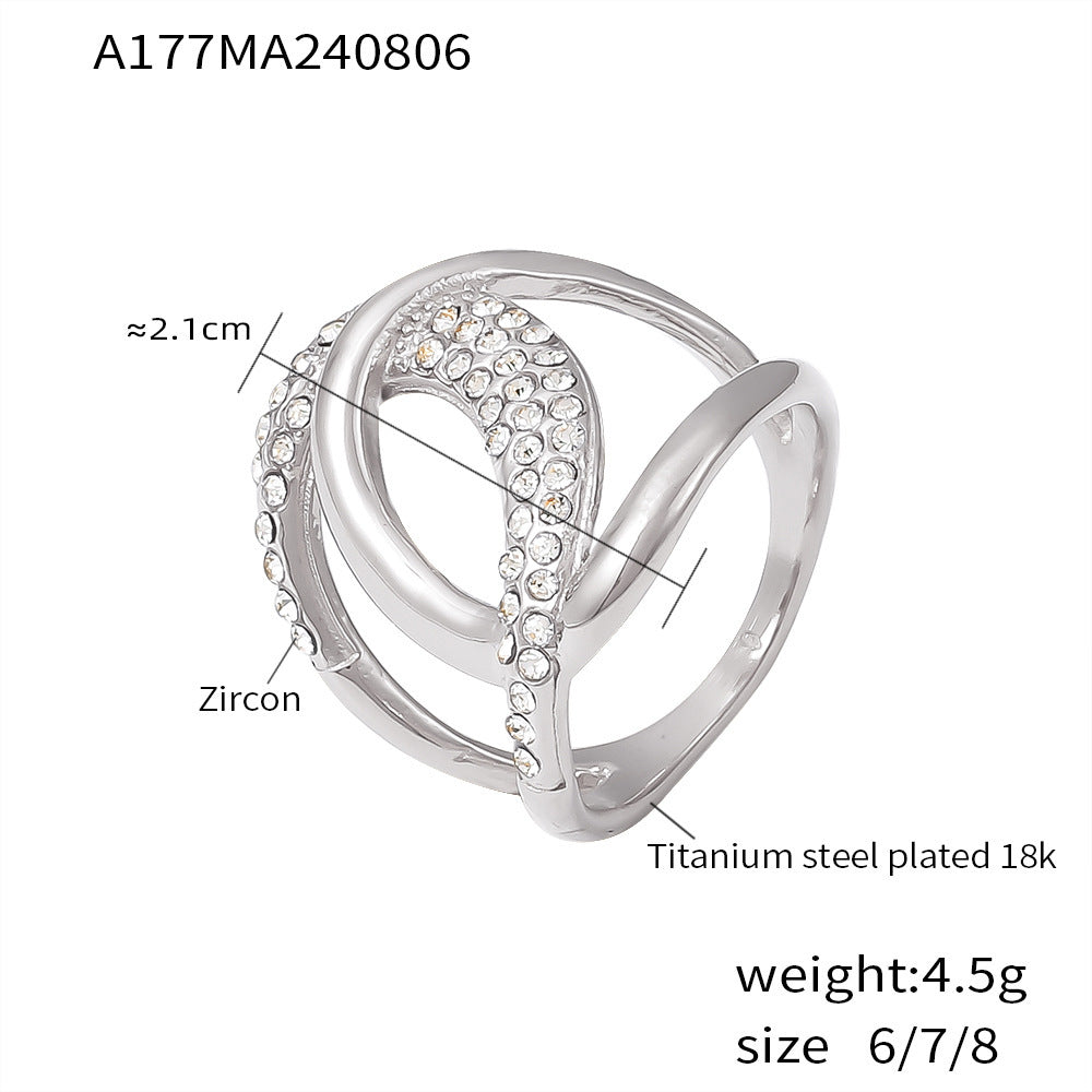 New Xiaoxiangfeng double C inlaid zircon ring women's INS light luxury titanium steel plated 18k real gold index finger ring spot pp