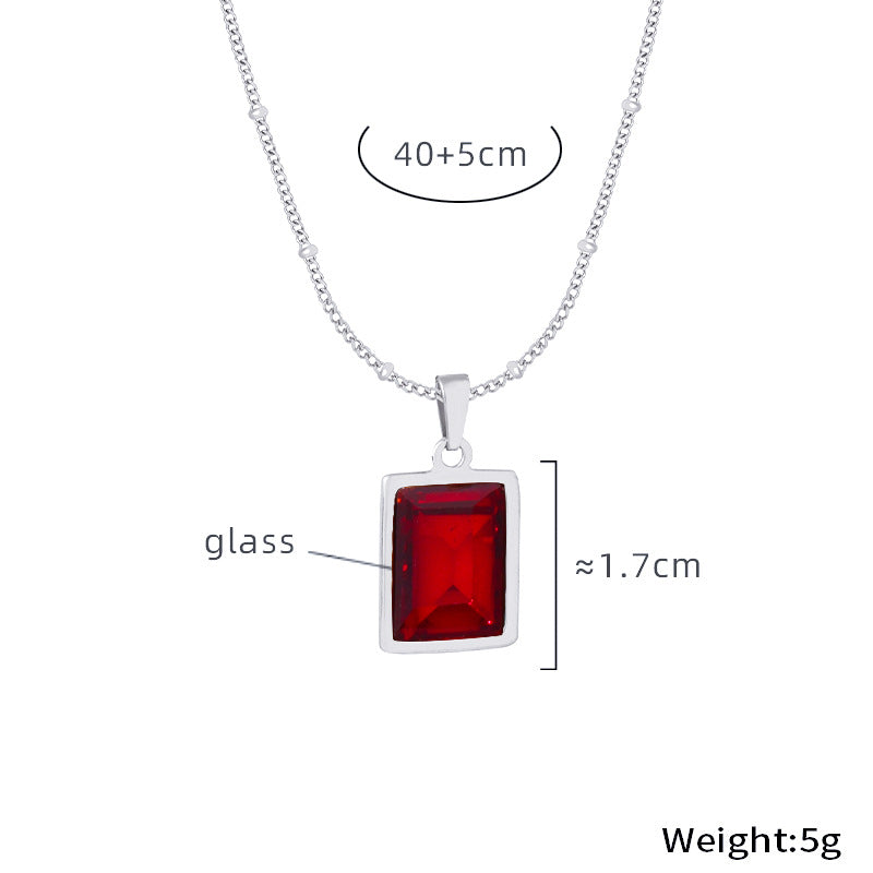 French retro light luxury fashion versatile titanium steel gold-plated geometric square pendant collarbone chain necklace jewelry women