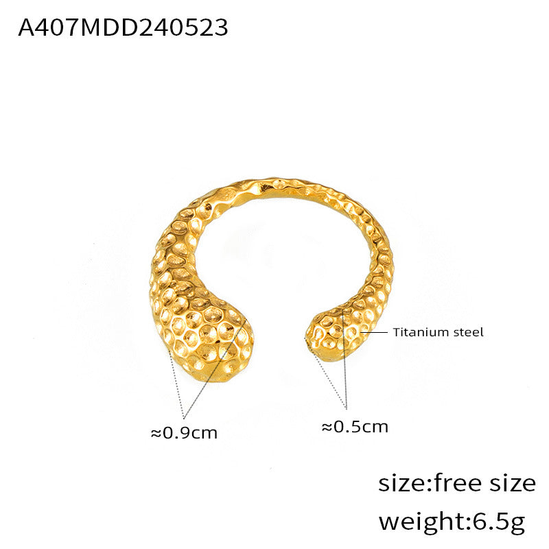 Retro personalized hammer design ring geometric asymmetry titanium steel gold-plated opening casual wind ring pp