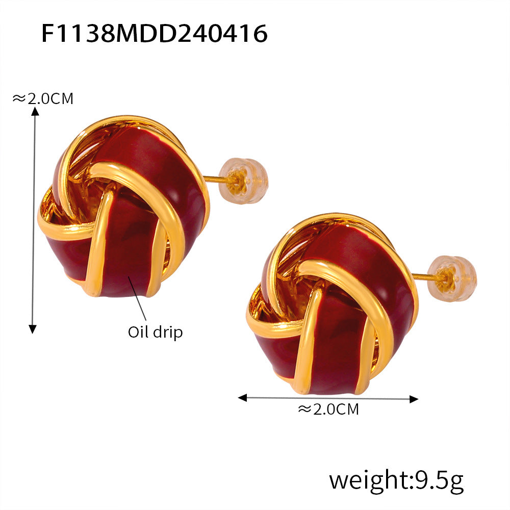 Retro niche simple personalized jewelry geometric weights color glaze design sense inlaid zircon copper earrings