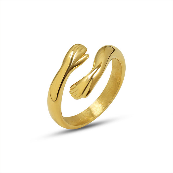 Hug you with both hands Open ring Titanium steel personalized tail ring Index finger ring A203 Unique 99