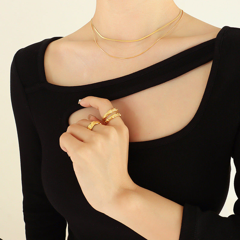 Cold temperament double-layer blade snake bone chain necklace female, cross-border hot-selling minimalist versatile gold-plated collarbone chain