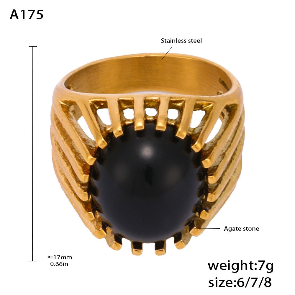 Black agate hollow heavy industry titanium steel 18k gold ring index finger ring fashion light luxury personality temperament ring 99