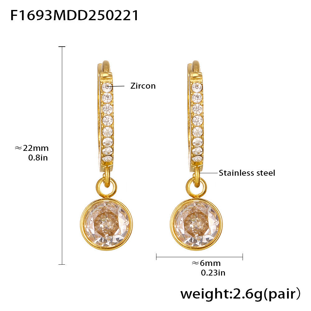 Stainless steel inlaid zircon full diamond earrings multi-element earrings plated with 18k gold color retention exquisite earrings combination