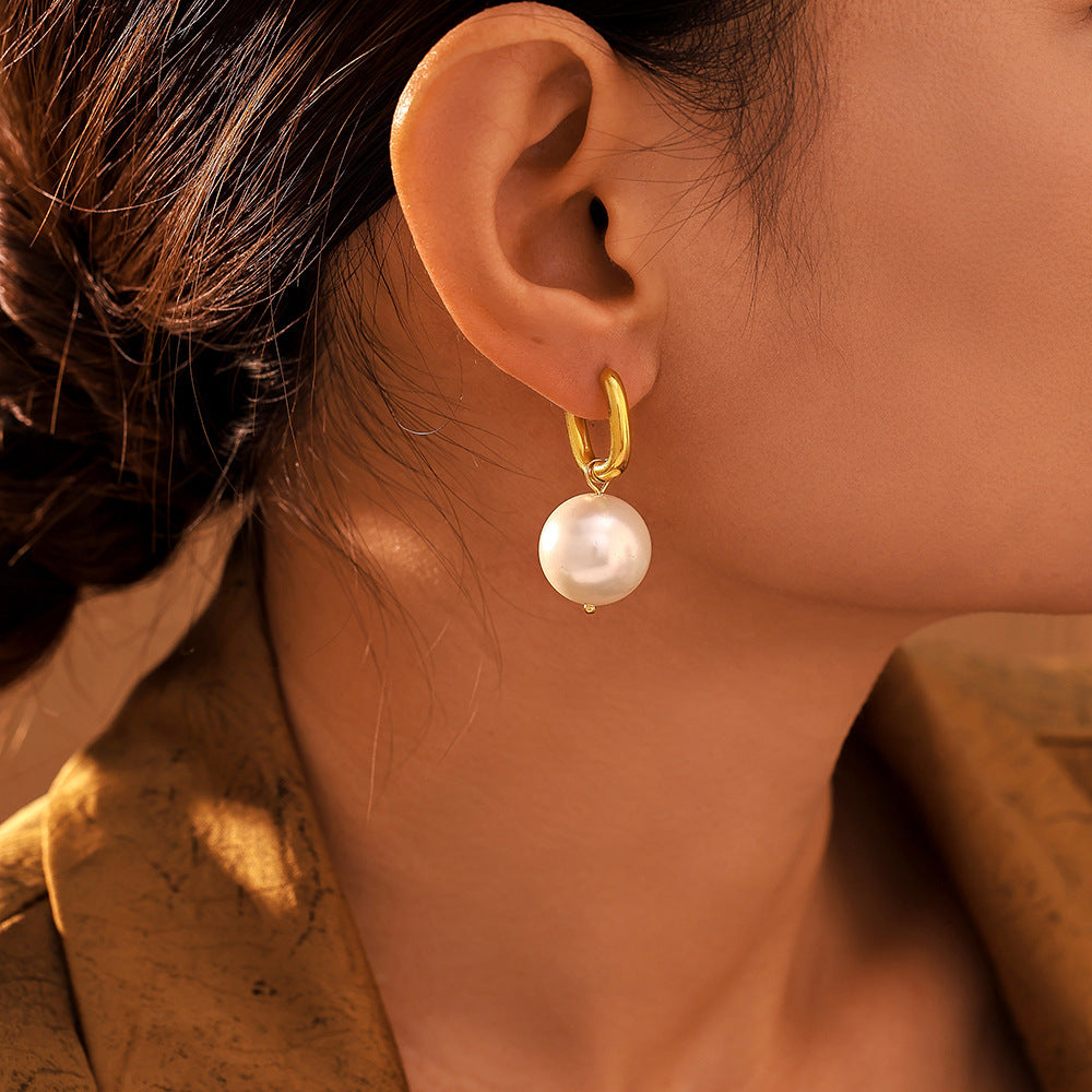 New U-shaped ear buckle Shijia pearl earrings, women's stainless steel light luxury simple earrings, spot wholesale