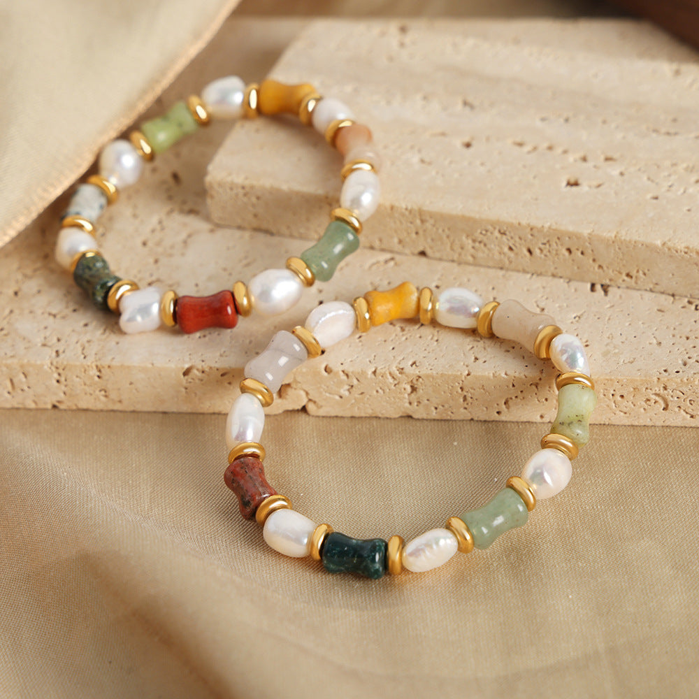 New retro light luxury natural stone handmade beaded baroque freshwater pearl bracelet fashion jewelry women